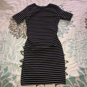 Tan & Navy Blue Striped Dress